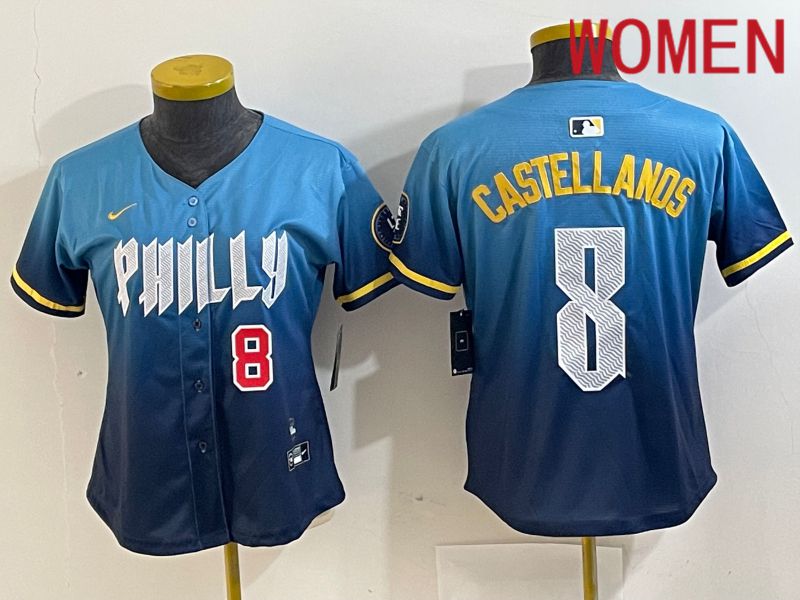 Women Philadelphia Phillies 8 Castellanos Blue City Edition Nike 2024 MLB Jersey style 4